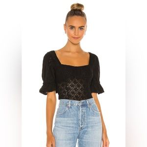 Free People Spring Fling Lace Short Sleeve Top in Black